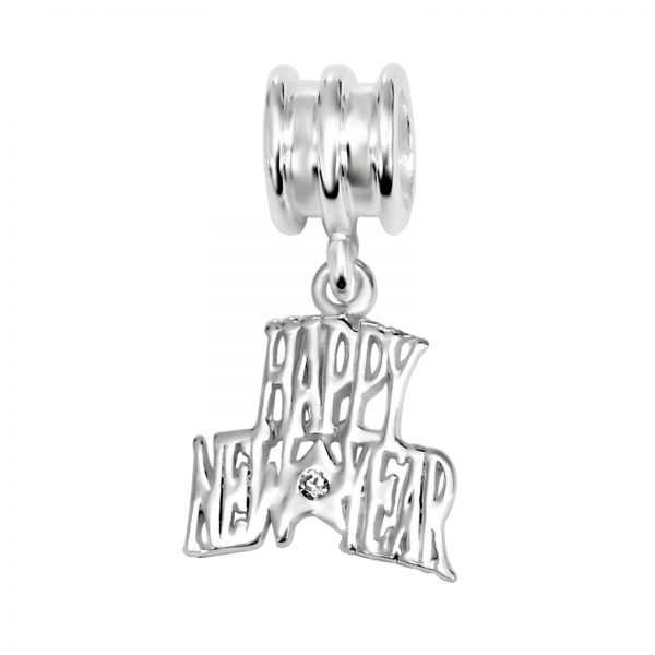 happy new year dangle bead met zirconia  Zilverana  Bedel  Sterling 925 Silver (Echt zilver)  Past op vele merken  Nikkelvrij