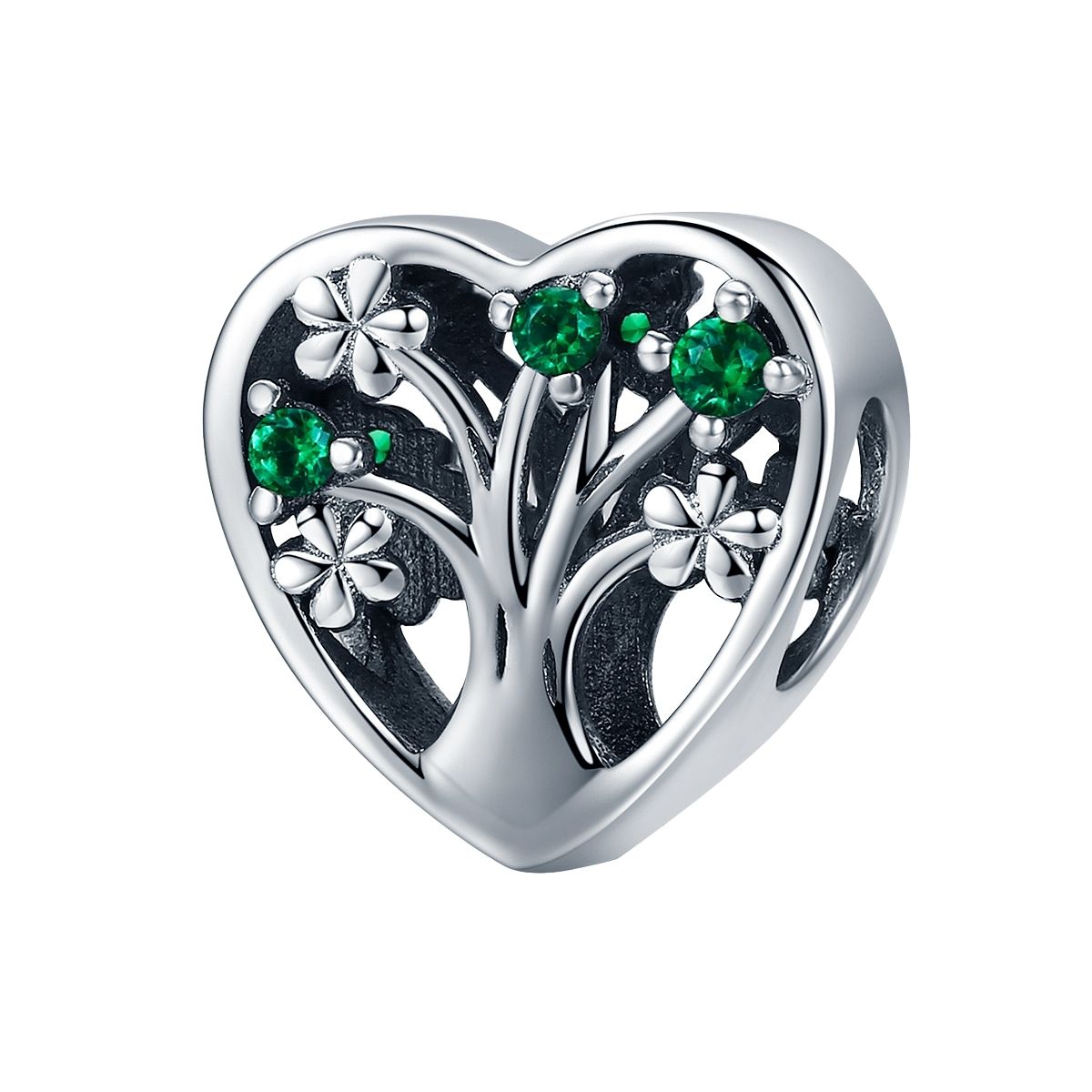 Levensboom hart bedel groen zirconia  tree of life bead  Zilverana  geschikt voor Biagi , Pandora , Trollbeads armband  925 zilver