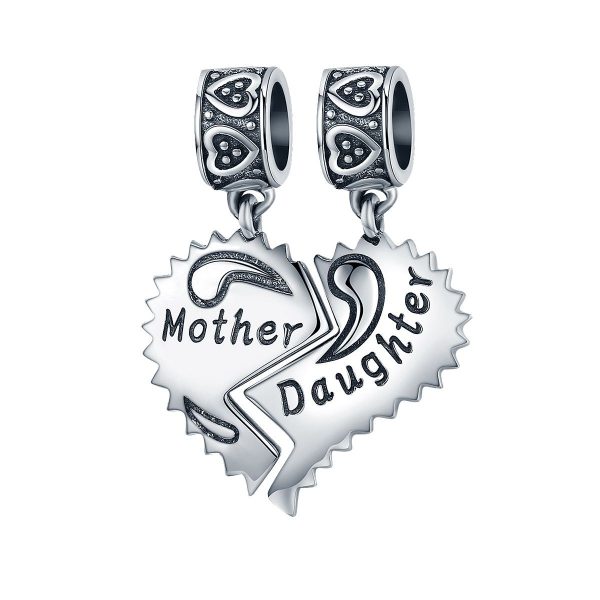 hart moeder dochter dangle bedel  mother daughter double bead  Zilverana  geschikt voor Biagi , Pandora , Trollbeads armband  925 zilver