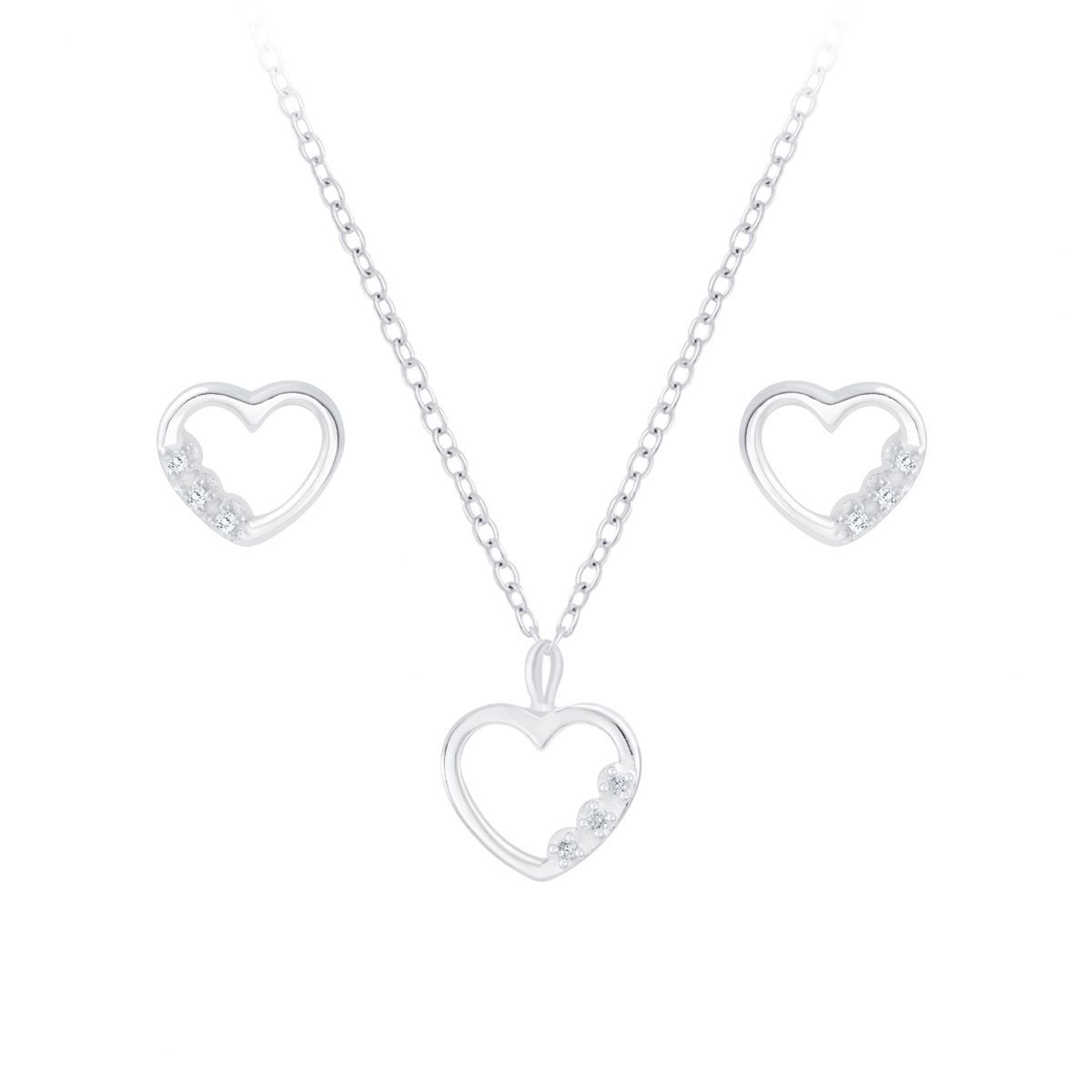zilveren hart oorbellen en ketting set zirkonia  sparkling juwelen set dames  Zilverana  sieraden vrouw  Sterling 925 Silver