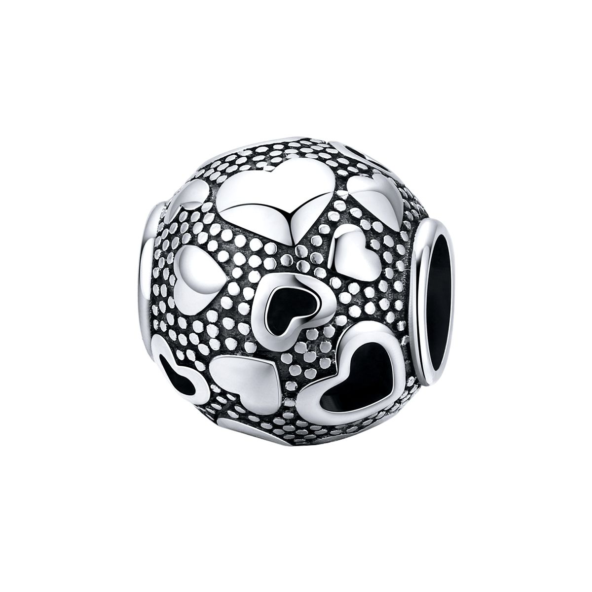 Retro multi hart bedel  heart bead  Zilverana  geschikt voor Biagi , Pandora , Trollbeads armband  925 zilver