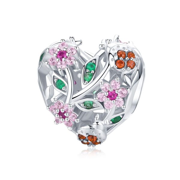 Hart vormige bedel bloemen zirkonia  bead  Zilverana  geschikt voor Biagi , Pandora , Trollbeads armband  925 zilver