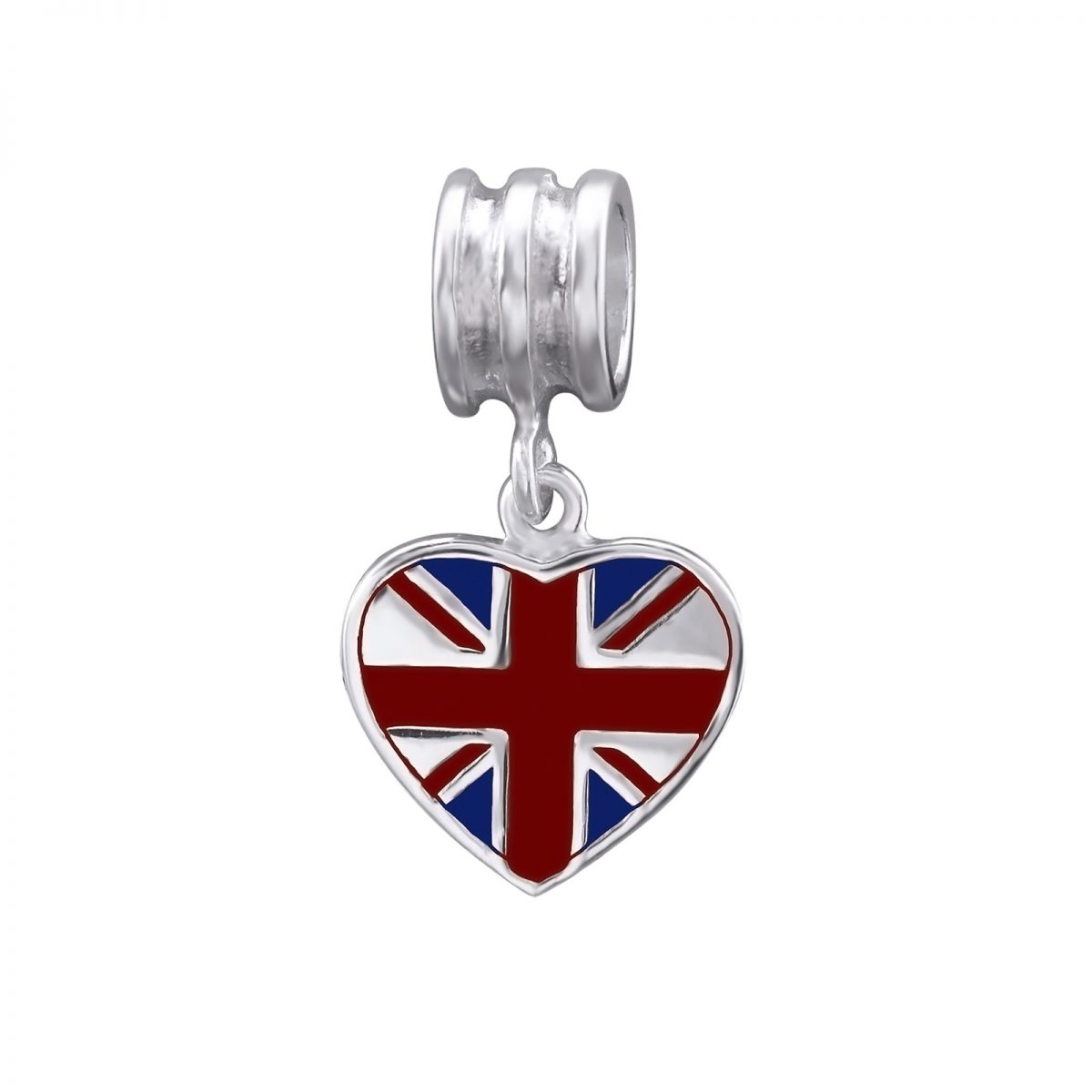 Hartvormige Britse vlag Union Jack dangle bedel  Zilverana  geschikt voor Biagi , Pandora , Trollbeads armband  925 zilver