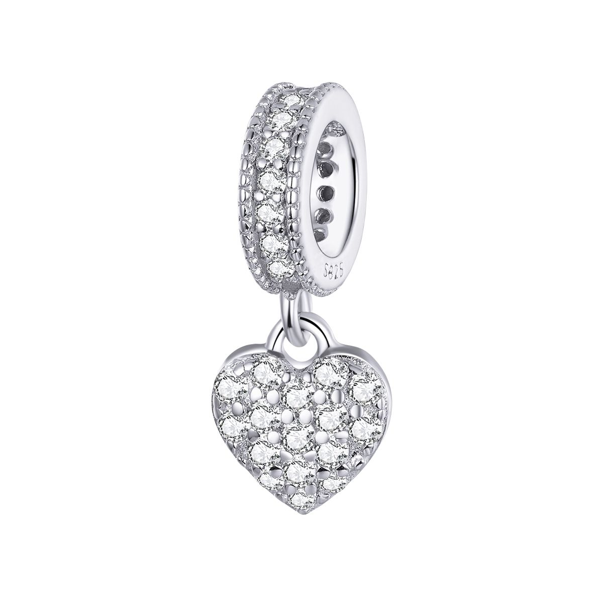 Hartvormige dangle bedel zirkonia  bead  Zilverana  geschikt voor Biagi , Pandora , Trollbeads armband  925 zilver