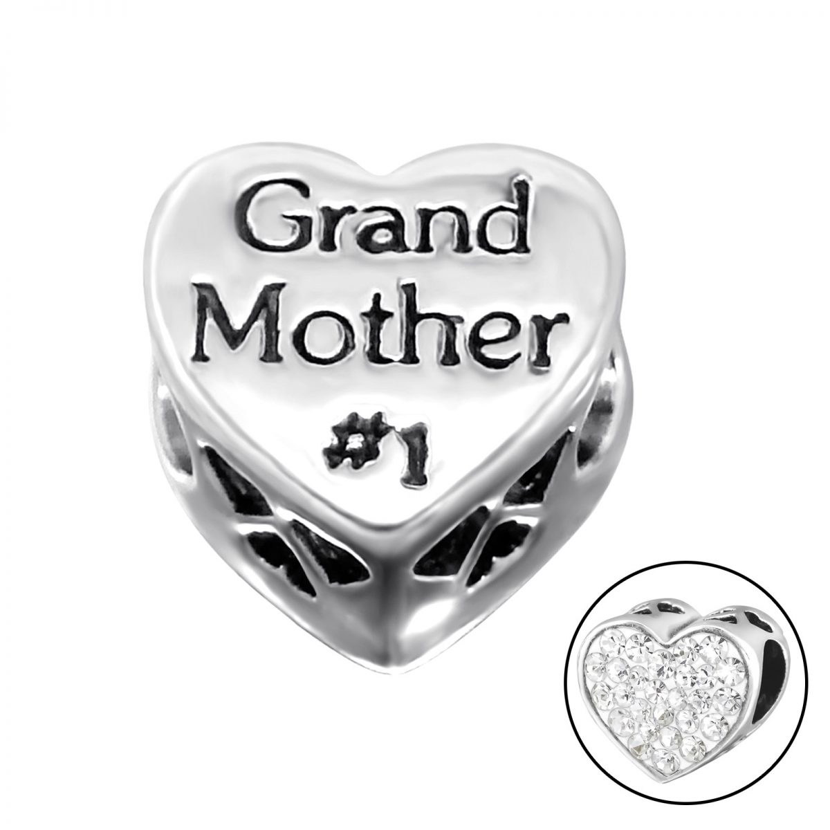 Hartvormige Grand mother nr. 1 kristal bedel  Zilverana  geschikt voor Biagi , Pandora , Trollbeads armband  925 zilver