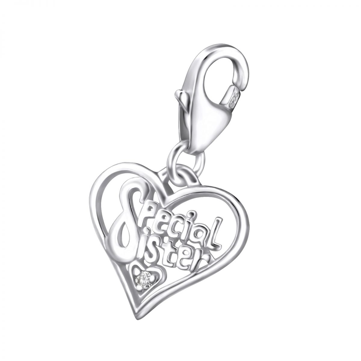Hartvormige special sister bedel met zirkonia  Zilverana  Sterling 925 Silver (Echt zilver)  Clip-On / Karabijnsluiting  Past OA op SilberDream, Zinzi, Thomas Sabo en Ti Sento