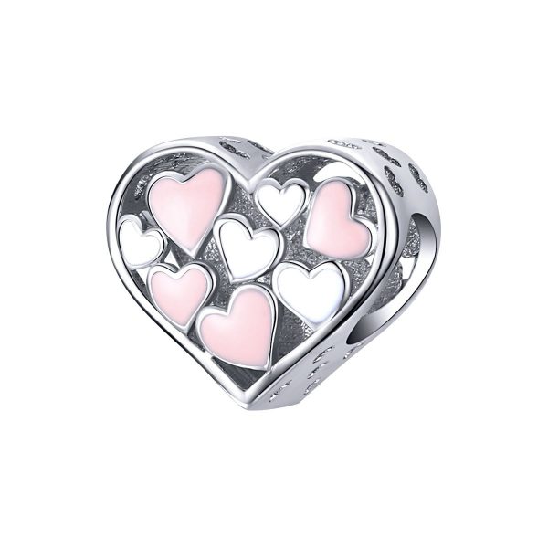 Multi hartjes in hart bedel  multi heart bead  Zilverana  geschikt voor Biagi , Pandora , Trollbeads armband  925 zilver