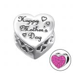 Hartvormige Mothersday moederdag 27 roze zirkonia bedel  Zilverana  geschikt voor Biagi , Pandora , Trollbeads armband  925 zilver