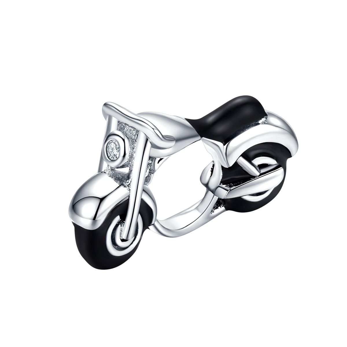 Motor bead zirkonia  motorfiets bead  Zilverana  geschikt voor Biagi , Pandora , Trollbeads armband  925 zilver