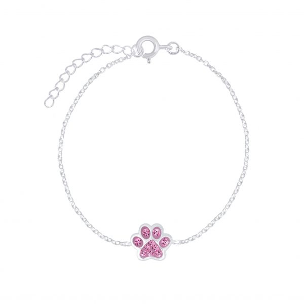 Zilveren kinderarmband roze hondenpoot  armband  dierenpoot armbandje Meisje Zilver  Zilverana  Sterling 925 Silver