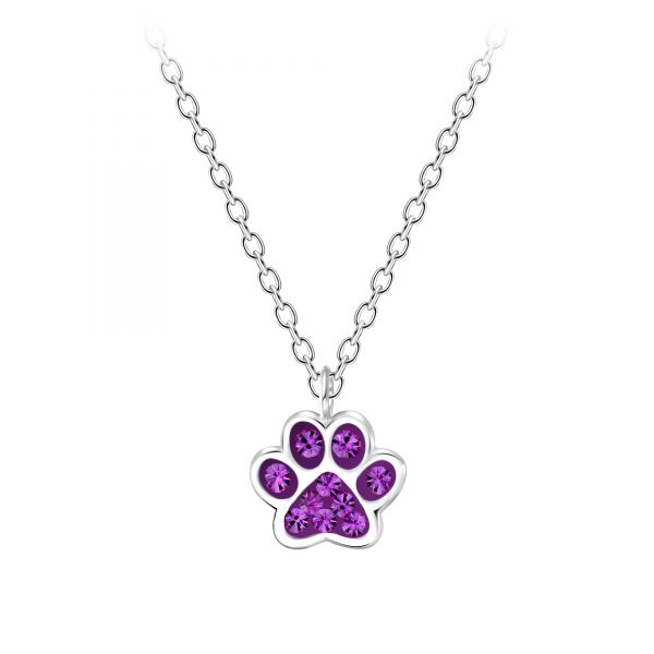zilveren hondenpoot paars kinderketting  dierenpoot ketting meisje  zilverana  Sterling 925 Silver (Echt zilver)