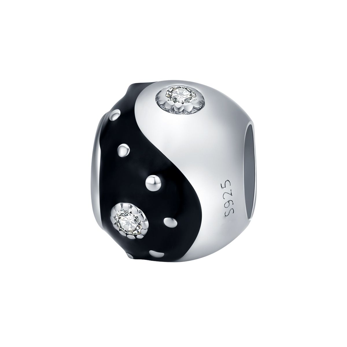 Yin Yang bedel zirkonia  bead  Zilverana  geschikt voor Biagi , Pandora , Trollbeads armband  925 zilver