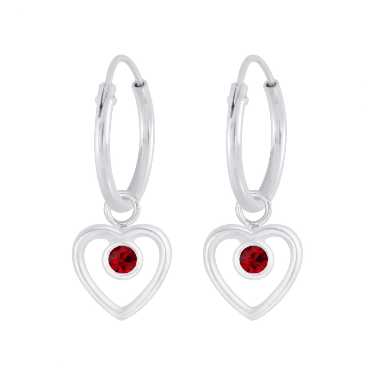 Zilver 12mm oorringen hart hanger met zirkonia rood  hartje oorbellen dames zilver  Heart Ear hoops  zilverana