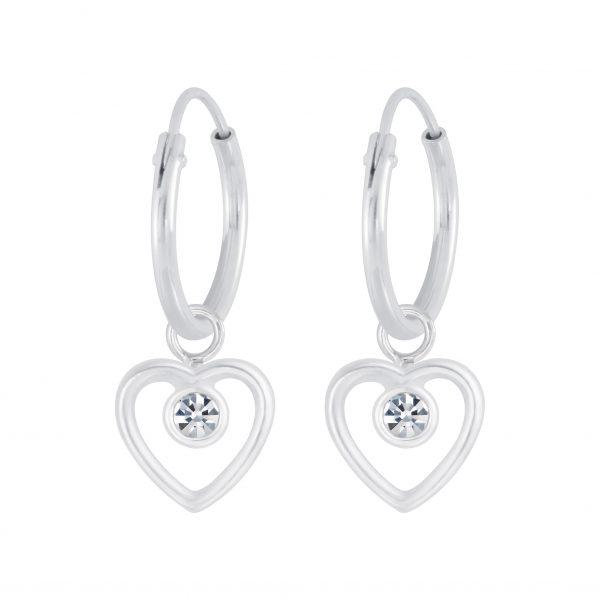 Zilver 12mm oorringen hart hanger met zirkonia crystal  hartje oorbellen dames zilver  Heart Ear hoops  zilverana