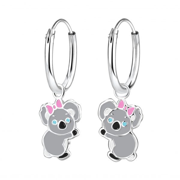 zilveren hangende koala met strik kinderoorbellen  oorbellen Meisje Zilver  Zilverana  Sterling 925 Silver