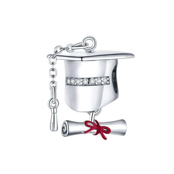 Afstudeer hoed bedel zirkonia  geslaagd bead  Zilverana  geschikt voor Biagi , Pandora , Trollbeads armband  925 zilver