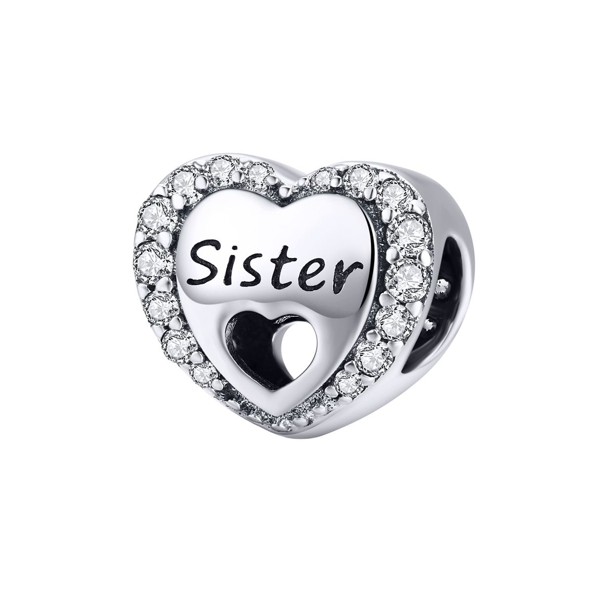 Hart bedel sister zirkonia  zus bead  Zilverana  geschikt voor Biagi , Pandora , Trollbeads armband  925 zilver