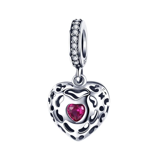 Hart dangle bedel roze zirkonia  heart bead  Zilverana  geschikt voor Biagi , Pandora , Trollbeads armband  925 zilver