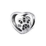 Hart hondenpoot bedel zwarte zirkonia  pawn bead  Zilverana  geschikt voor Biagi , Pandora , Trollbeads armband  925 zilver