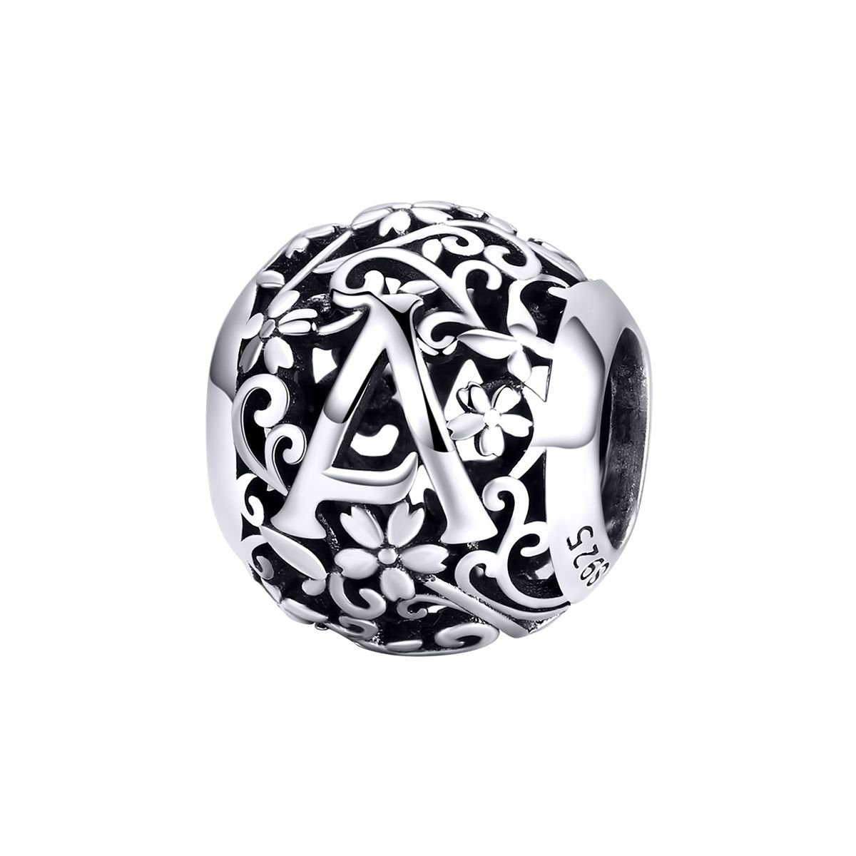 Letter A romantisch bedel  alfabet bead  Zilverana  geschikt voor Biagi , Pandora , Trollbeads armband  925 zilver