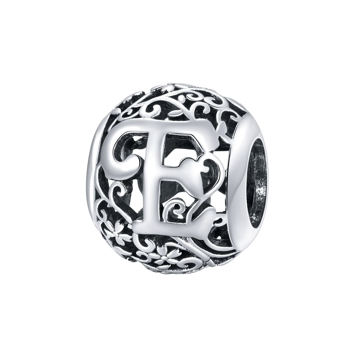 Letter E romantisch bedel  alfabet bead  Zilverana  geschikt voor Biagi , Pandora , Trollbeads armband  925 zilver