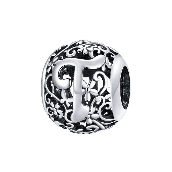 Letter T romantisch bedel  alfabet bead  Zilverana  geschikt voor Biagi , Pandora , Trollbeads armband  925 zilver