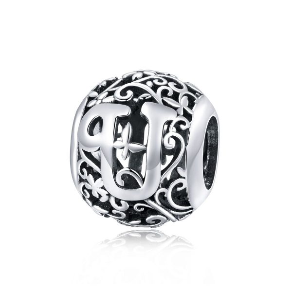 Letter U romantisch bedel  alfabet bead  Zilverana  geschikt voor Biagi , Pandora , Trollbeads armband  925 zilver