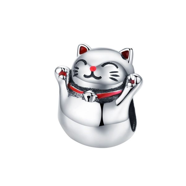 Lucky cat bedel  Maneki neko kat bead  Zilverana  geschikt voor Biagi , Pandora , Trollbeads armband  925 zilver