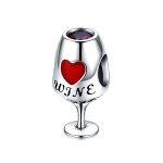 Rood wijn glas bedel met zirkonia  Zilverana  bedel  geschikt voor Biagi , Pandora , Trollbeads armband  925 zilver