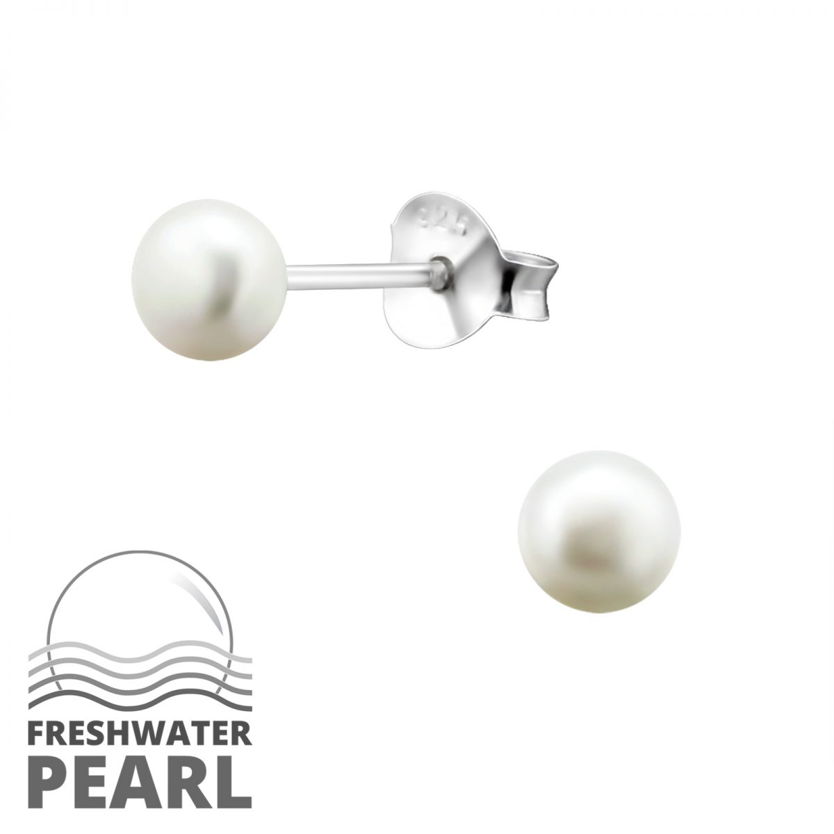 zilver parel oorstekers 4mm  pearl ear studs (4mm)  Sterling 925 Silver