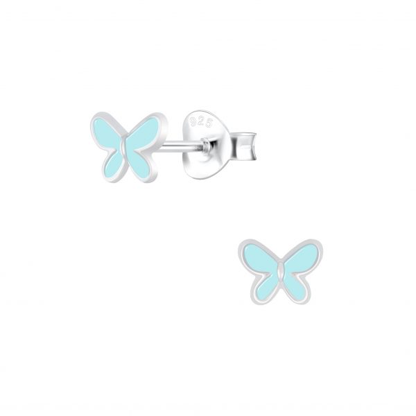 zilver kinderoorbellen blauw groen oorstekers vlinder