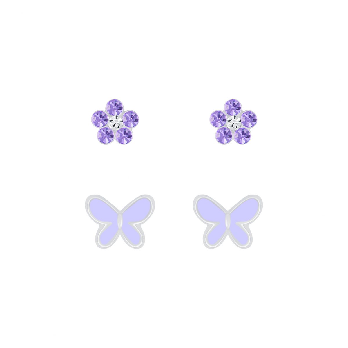 zilveren vlinder bloemen oorstekers setje  Oorbellen meisje  Kinderoorbellen meisje zilver  Zilverana