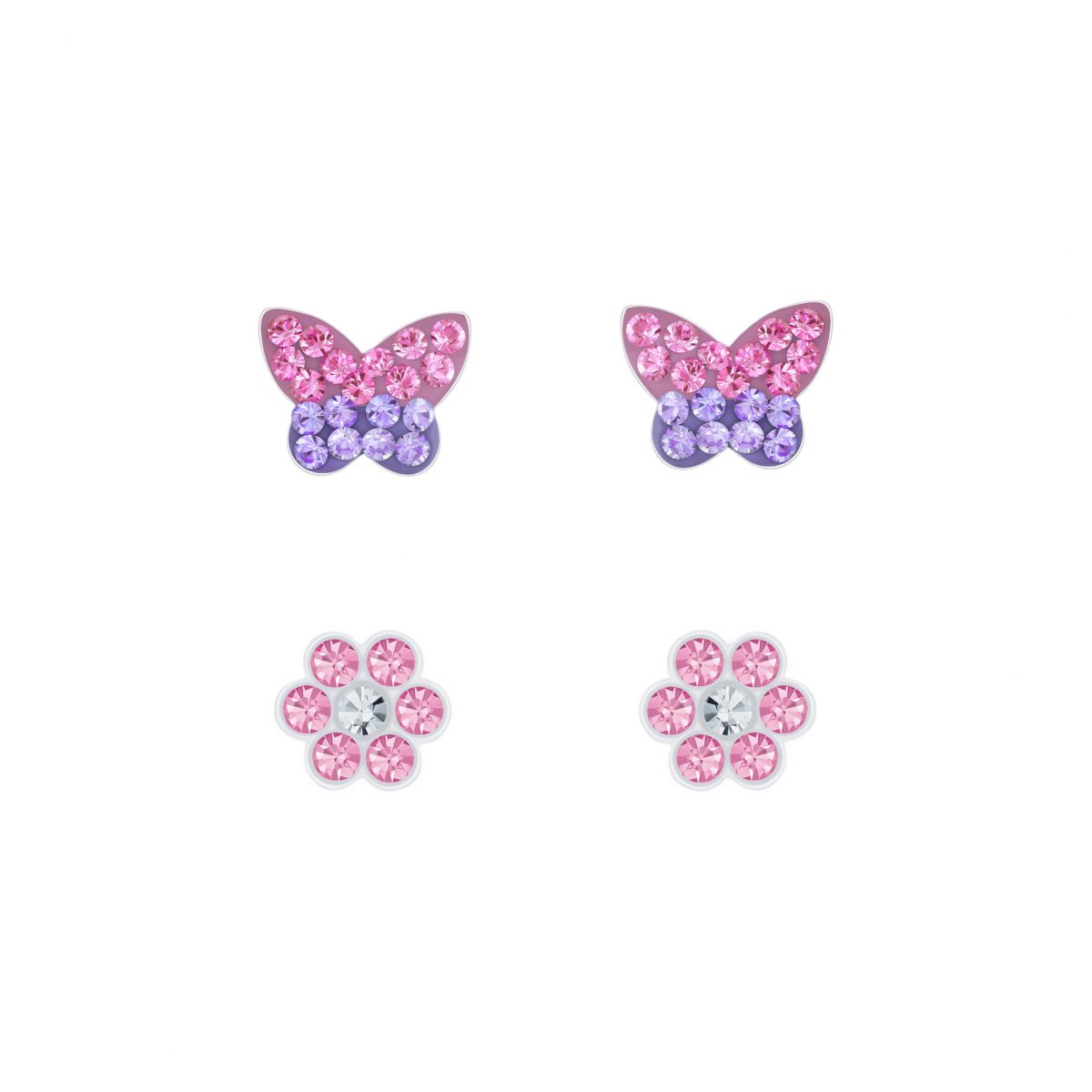 zilveren bloemen vlinder kristal oorstekers setje  Oorbellen meisje  Kinderoorbellen meisje zilver  Zilverana