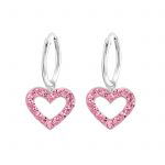 zilver kinder oorbellen meisje met hartje kristal roze hangertje  Sterling 925 Silver (Echt zilver)
