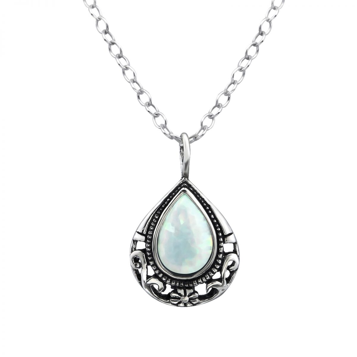 Zilver halsketting met druppelhanger incl opaal  tear drop necklace  ketting dames zilver  Zilverana  Sterling 925 Silver (Echt zilver)