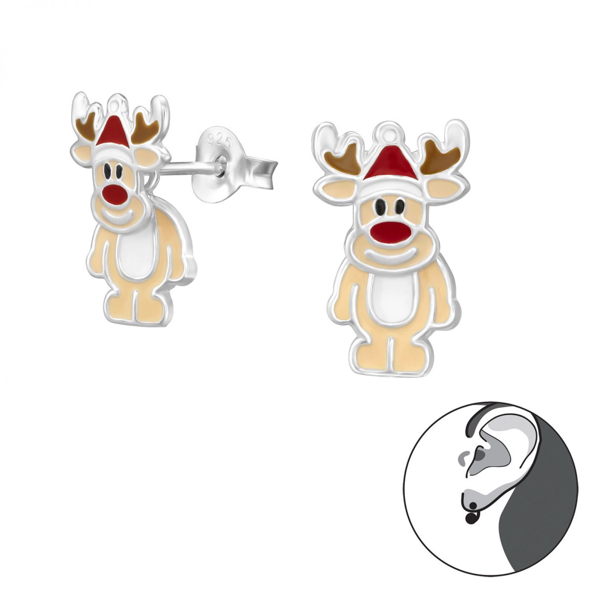 zilver rendier oorstekers  Kerst Ear Studs  oorbellen dames zilver  Zilverana