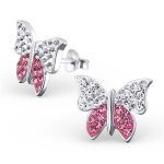 Zilver oorsteker vlinder met kristal Sterling 925 Silver