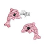 zilveren kinderoorbellen dolfijn roze 32 kristal  Oorknopjes Meisje Zilver  Zilverana  Sterling 925 Silver
