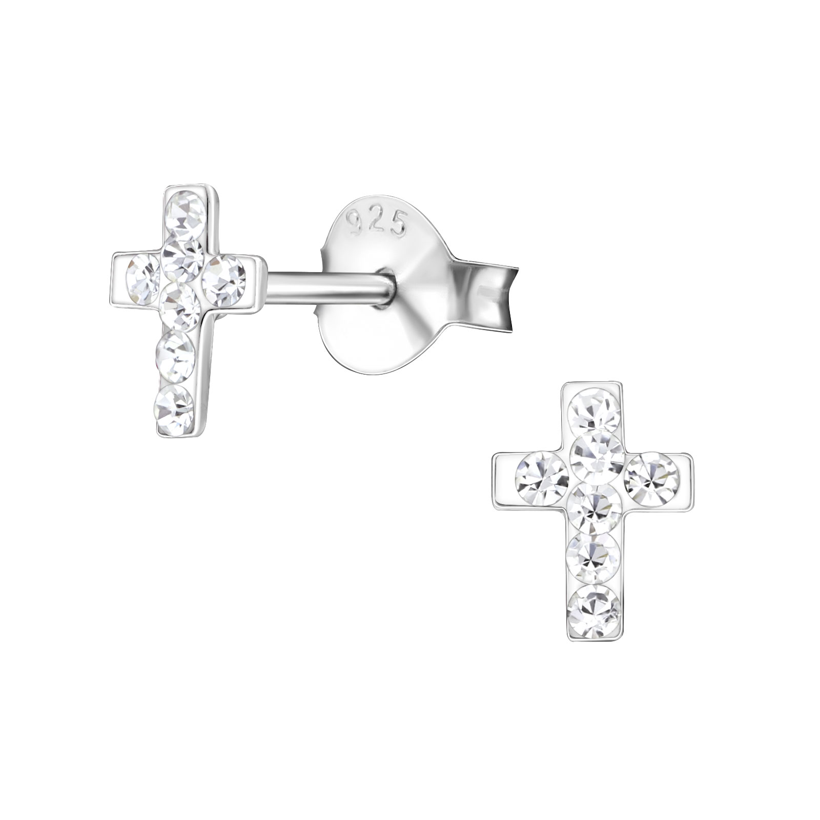 zilveren kinderoorbellen kruisjes met 14 kristal steentjes  Oorknopjes Meisje Zilver  Zilverana  Sterling 925 Silver