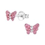 zilveren kinderoorbellen vlinder roze 24 kristal  Oorknopjes Meisje Zilver  Zilverana  Sterling 925 Silver