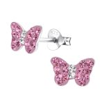 zilveren kinderoorbellen vlinder roze 32 kristal  Oorknopjes Meisje Zilver  Zilverana  Sterling 925 Silver