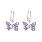 zilveren kinderoorbellen hangend vlinder kristal paars  Oorringen Meisje Zilver  Zilverana  Sterling 925 Silver