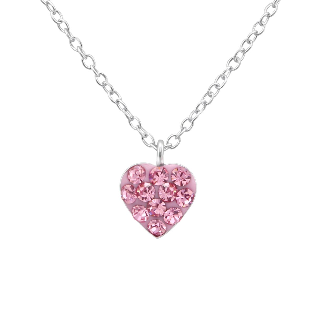 Zilveren hartje roze 13 kristal kinderketting ,  hart hanger ketting meisje ,  Zilverana ,  Sterling 925 Silver (Echt zilver)