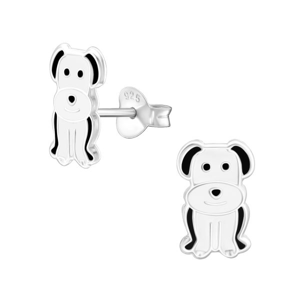 Zilveren kinderoorbellen lachende hondje ,  Hond Oorknopjes Meisje Zilver ,  Zilverana ,  Sterling 925 Silver