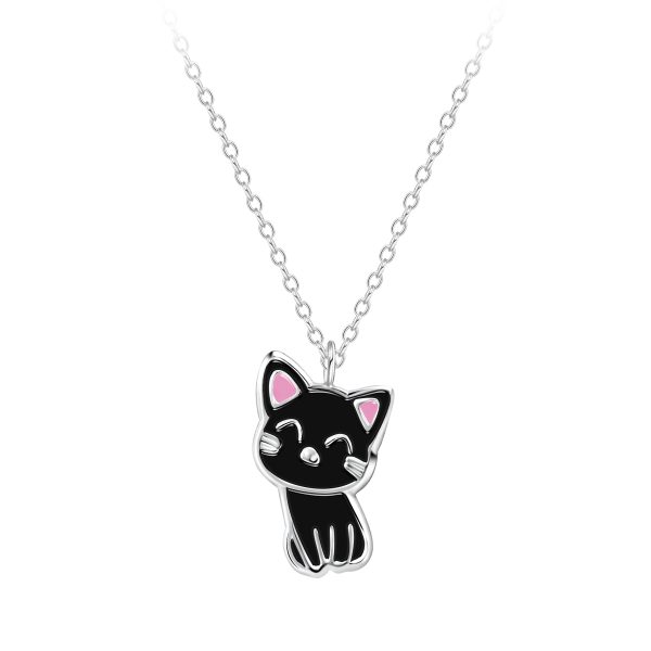 Zilveren kinderketting met zwart katje hanger  ketting meisje  Zilverana  Sterling 925 Silver (Echt zilver)