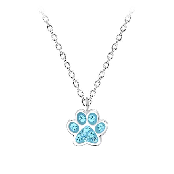 Zilveren hondenpoot blauw 10 kristal kinderketting  dierenpoot hanger ketting meisje  Zilverana  Sterling 925 Silver (Echt zilver)