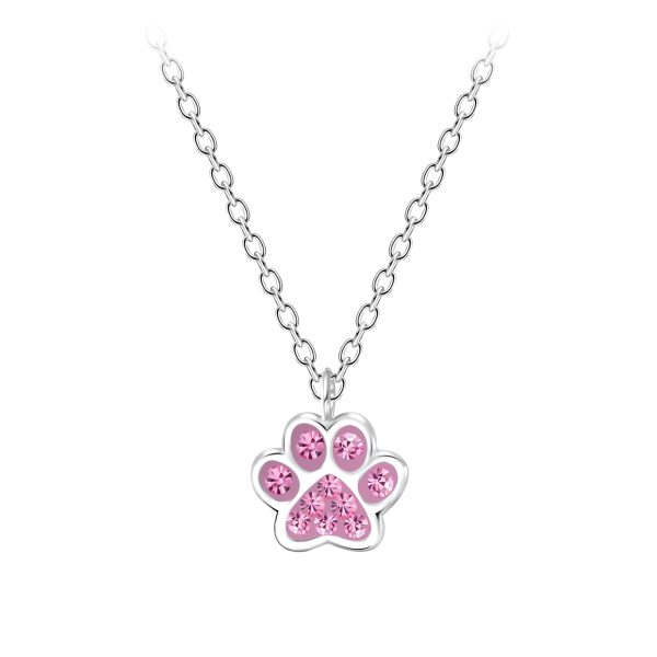 Zilveren hondenpoot roze 10 kristal kinderketting  dierenpoot hanger ketting meisje  Zilverana  Sterling 925 Silver (Echt zilver)