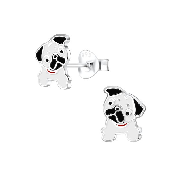 Zilveren kinderoorbellen lief hondje bulldog ,  Hond Oorknopjes Meisje Zilver ,  Zilverana ,  Sterling 925 Silver