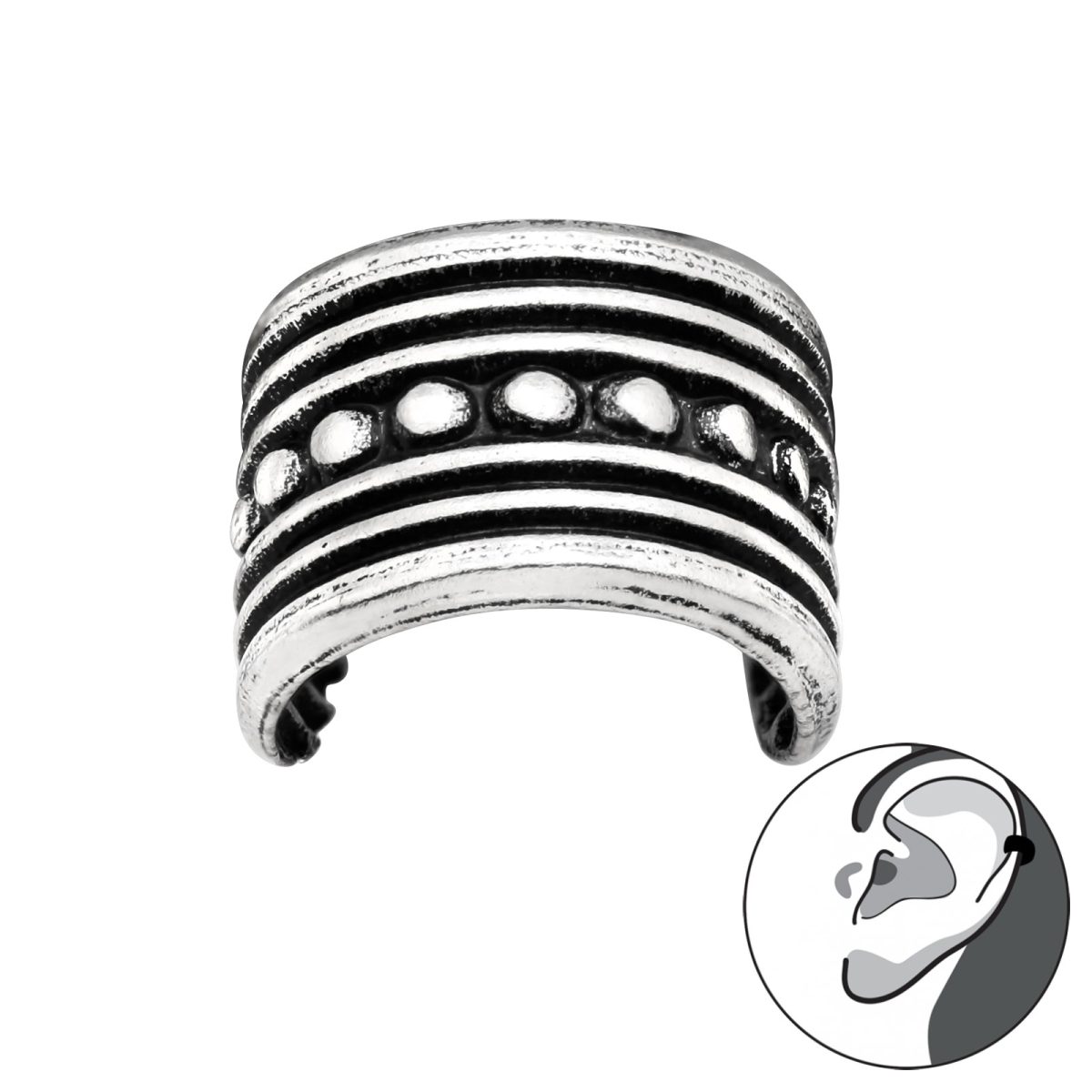 Zilveren oxi Vintage dot line ear cuff  oorklem dames zilver  Zilverana  Sterling 925 Silver