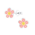 Zilveren roze bloemetjes kinderoorbellen  bloem oorknopjes Meisje Zilver  Zilverana  Sterling 925 Silver